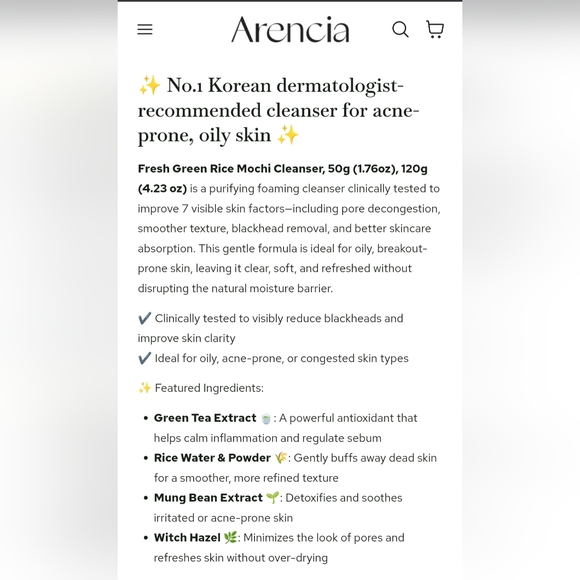 Arencia Fresh Green Rice Mochi Cleanser - Picture 9 of 10